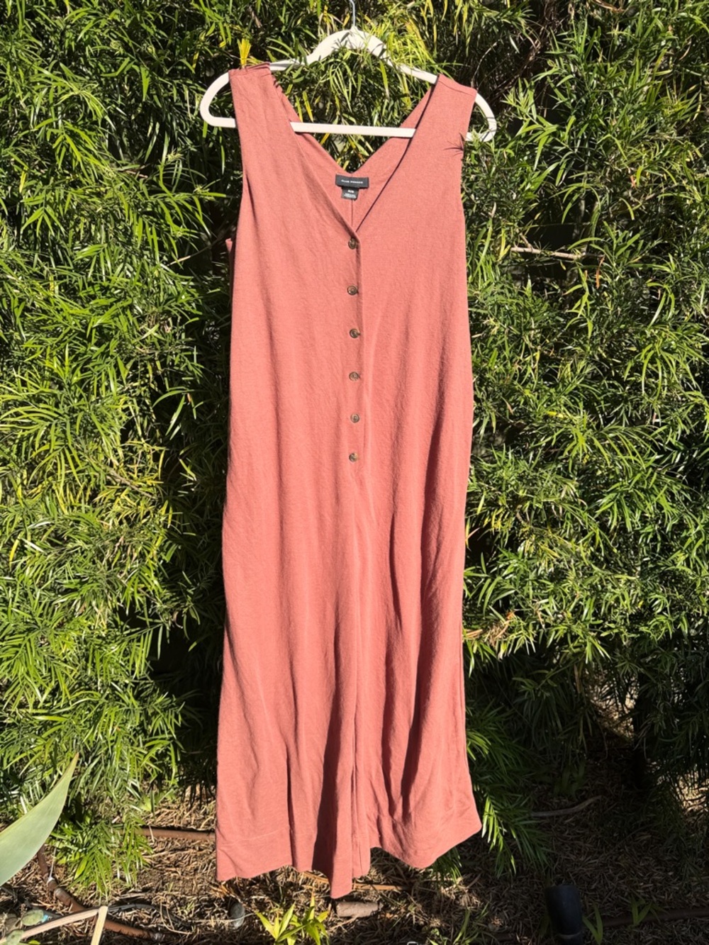 Club Monaco Sleeveless Button-Front Jumpsuit in Rosie Terracotta